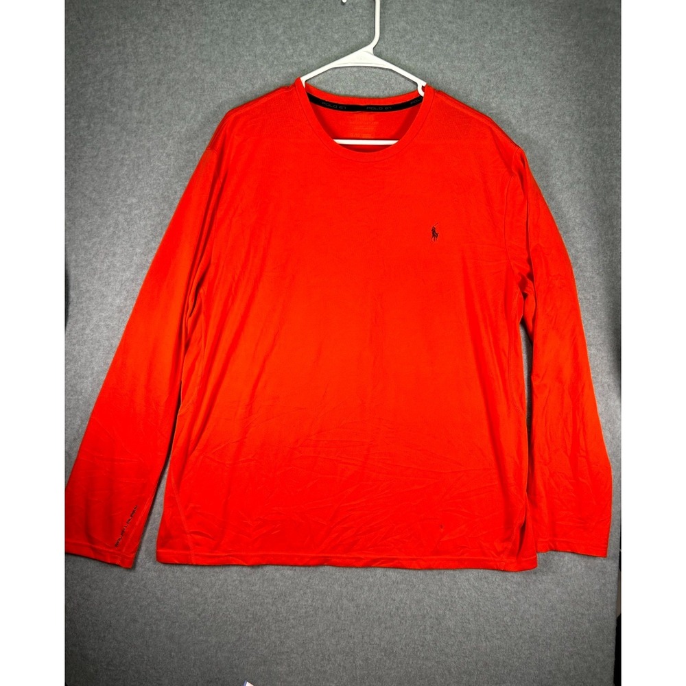 Polo Ralph Lauren Shirt Men XL Orange Logo Long Sleeve Crew Neck Pullover Casual